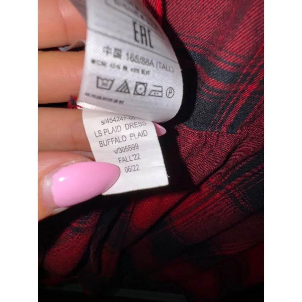 Gap Red Black Buffalo Plaid‎ Shirt Dress Small Tall Lumberjack Preppy Punk Y2K